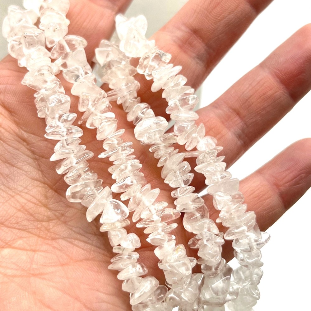 Clear Quartz Chip Bead Necklace Long 34 Inch Strand Natural Stone White Crystal